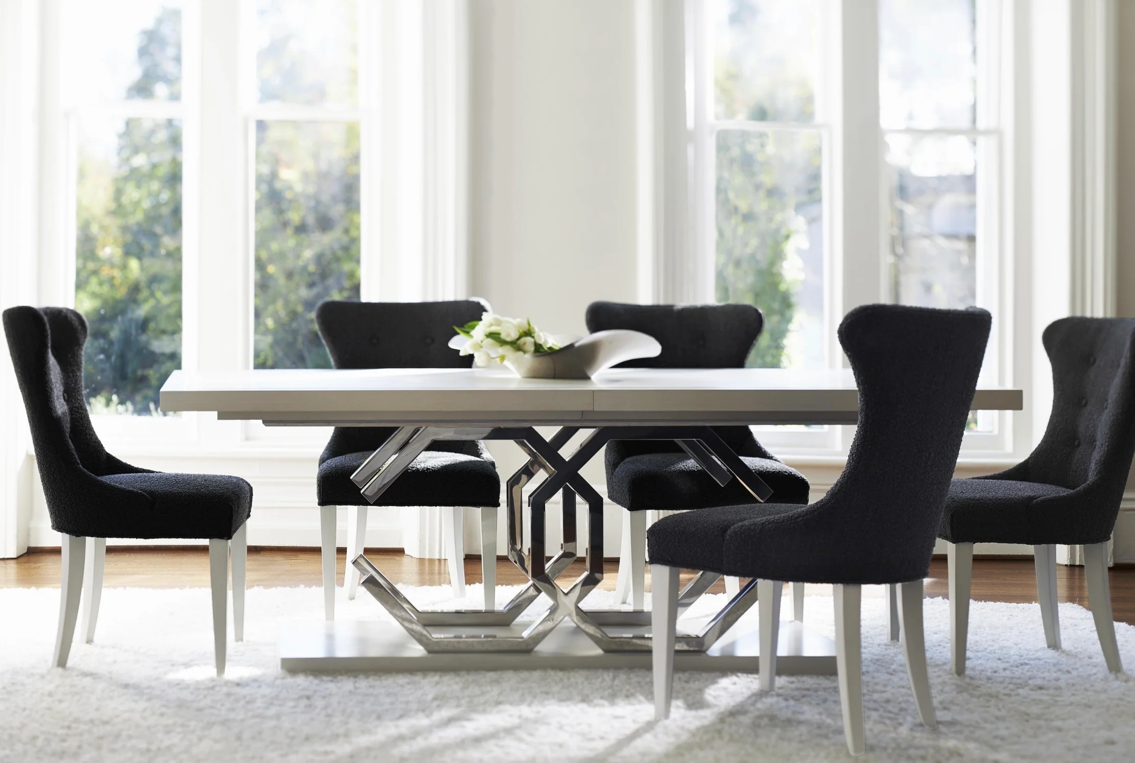 Bernhardt Silhouette Collection Rectangular Dining Table With Sculptural Steel Base - Image 8