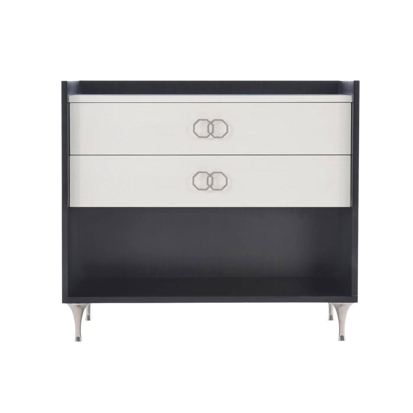 Bernhardt Silhouette Collection Two Drawer Nightstand ~ Onyx and Eggshell Two Tone Finish - Image 3