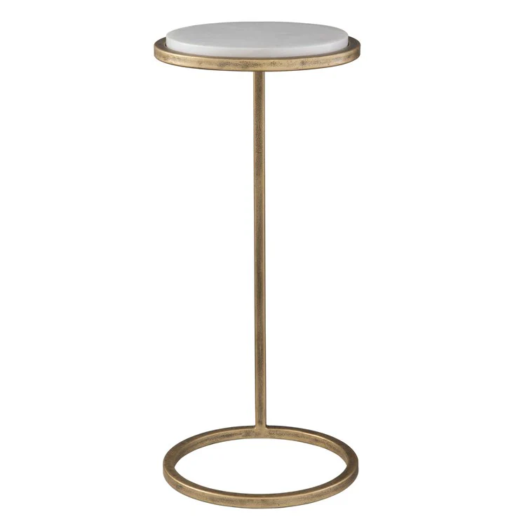 Casa Bella Living Aged Gold Iron Frame And White Marble Accent Table - Image 3