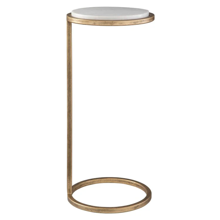 Casa Bella Living Aged Gold Iron Frame And White Marble Accent Table - Image 4