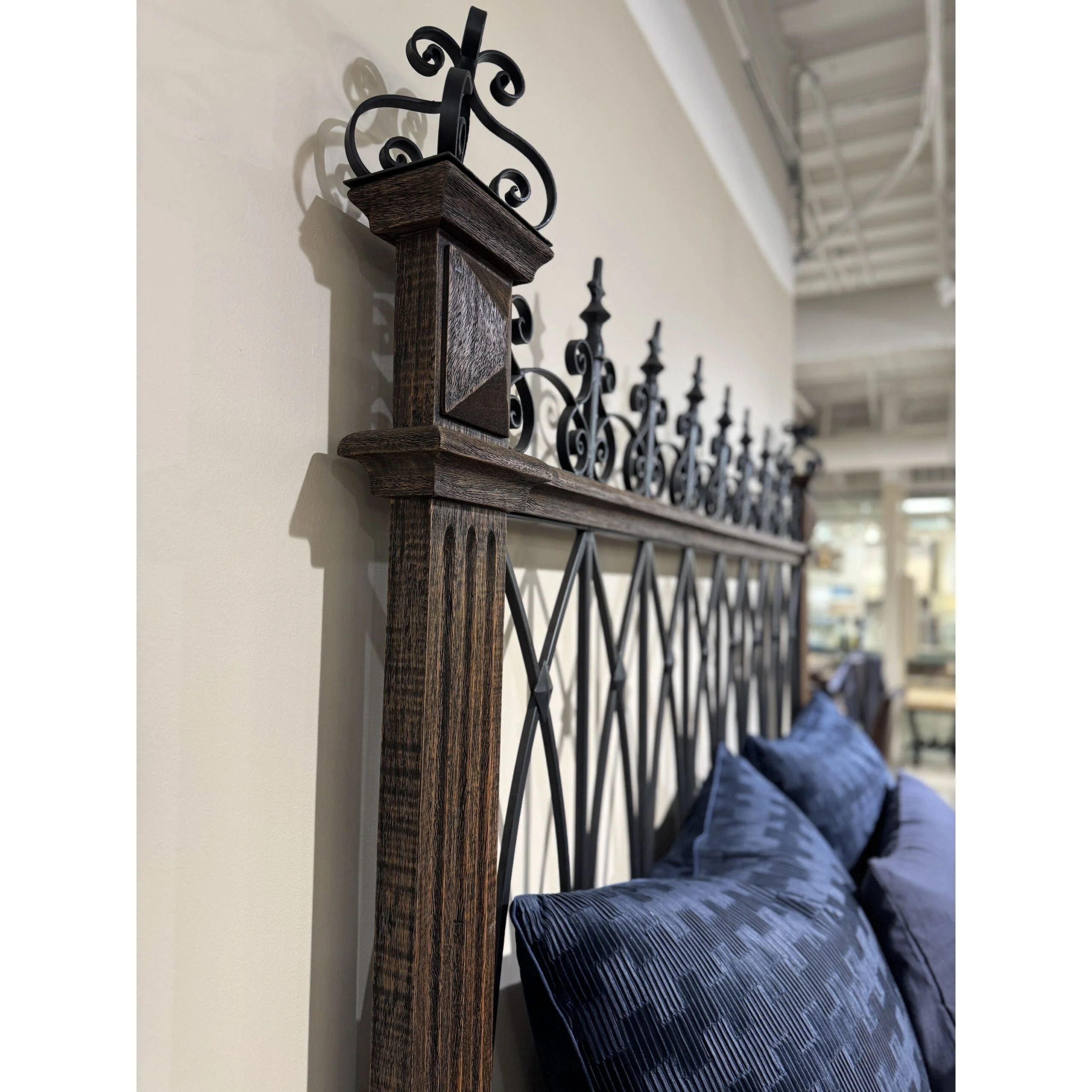 Casa Bonita Peruvian Hand-Painted Carved Wood and Hand Forged Iron Fortaleza King Size Bed - Image 3