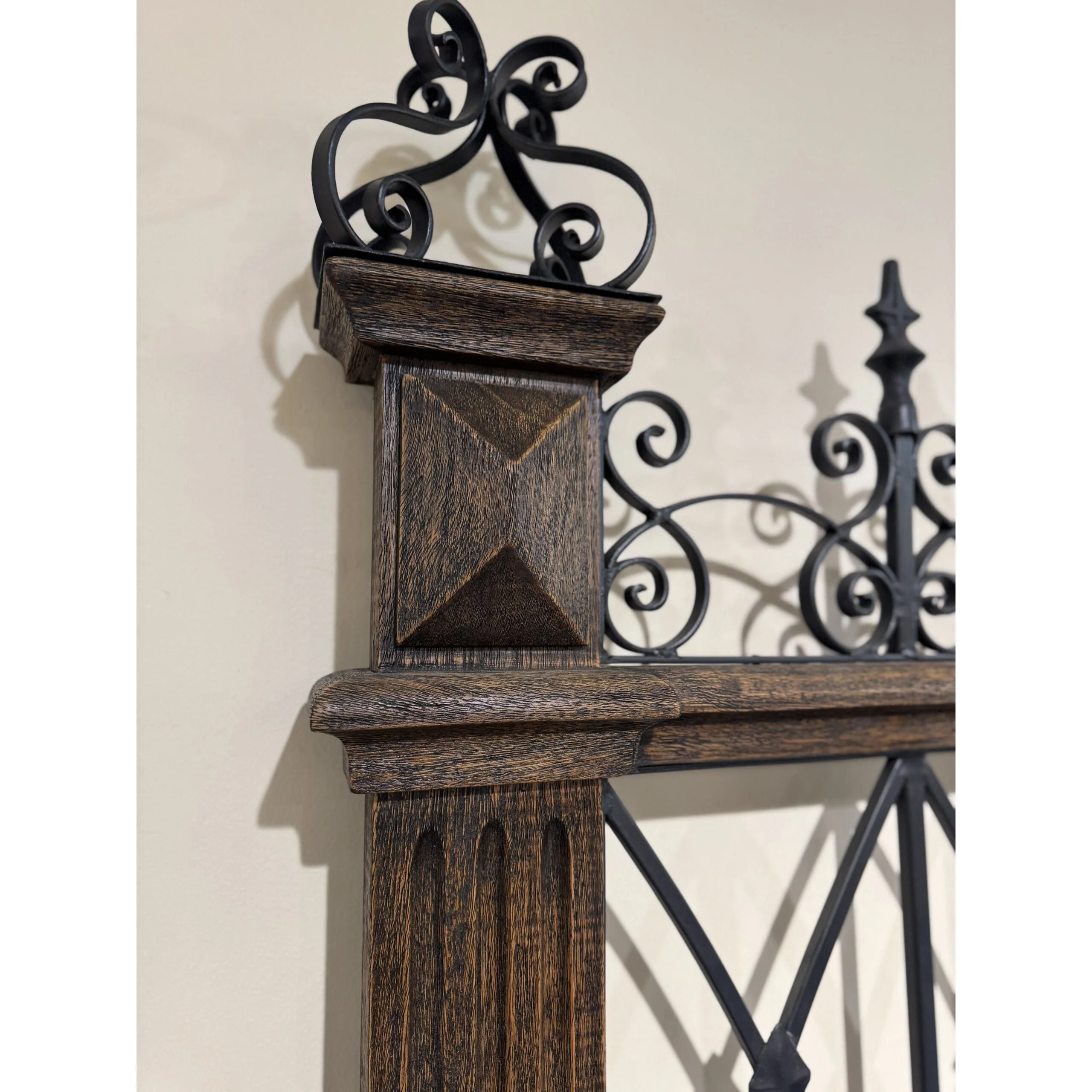 Casa Bonita Peruvian Hand-Painted Carved Wood and Hand Forged Iron Fortaleza King Size Bed - Image 4