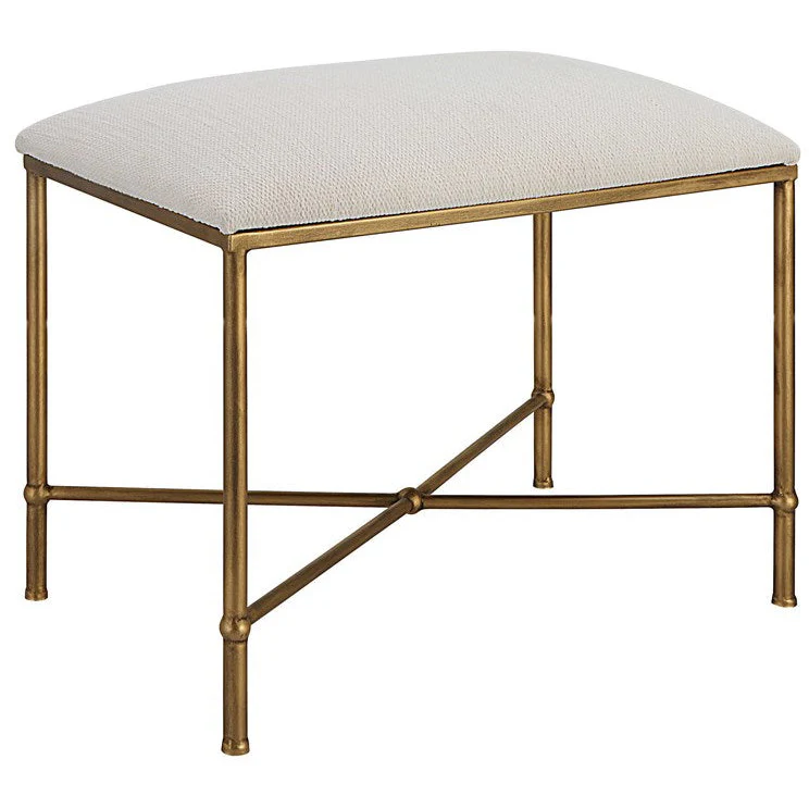Uttermost Avenham Textured White Fabric Cushion Seat Gold Iron Small Bench - Image 3