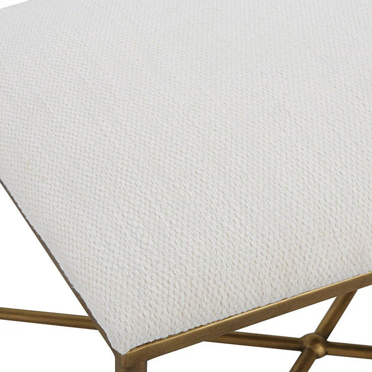 Uttermost Avenham Textured White Fabric Cushion Seat Gold Iron Small Bench - Image 6