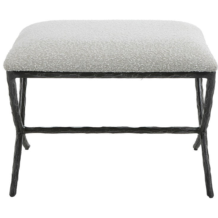 Uttermost Brisby Ivory & Gray Boucle Upholstered Seat Black Cast Iron Bench - Image 3