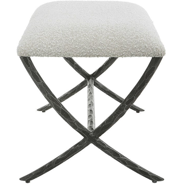 Uttermost Brisby Ivory & Gray Boucle Upholstered Seat Black Cast Iron Bench - Image 5