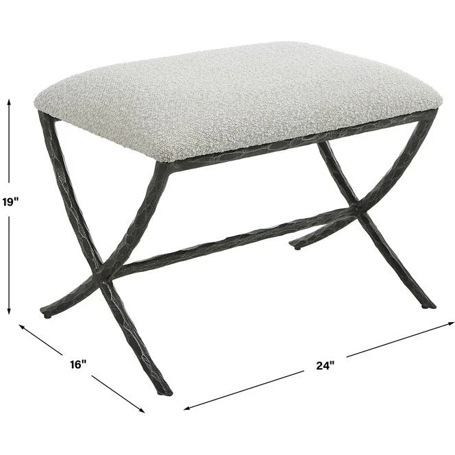 Uttermost Brisby Ivory & Gray Boucle Upholstered Seat Black Cast Iron Bench - Image 7