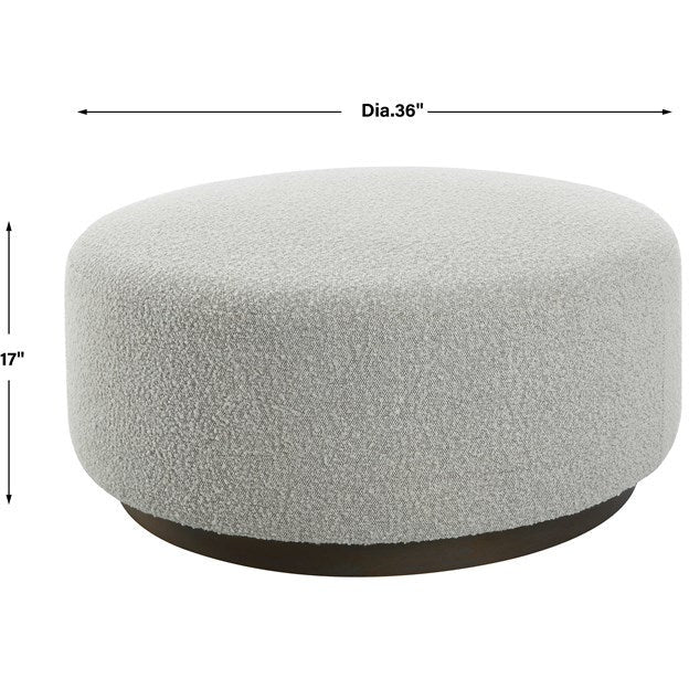 Uttermost Avila Ivory & Gray Boucle Fabric Round Ottoman - Image 5