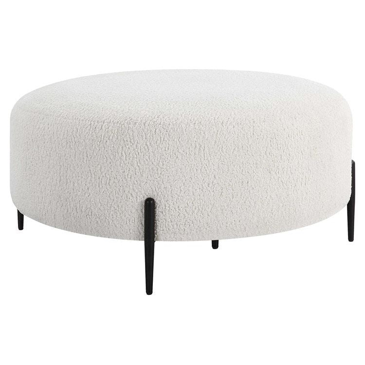 Uttermost Arles White Faux Shearling Large Round Ottoman - Image 4