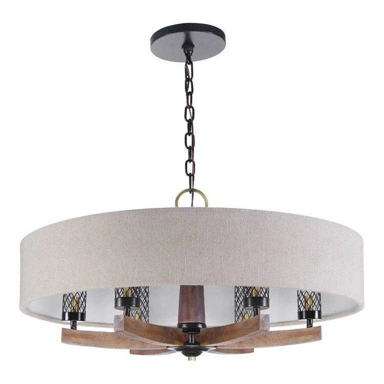 Uttermost Woodall Oatmeal Linen Shade with Curved Wood 6 Light Chandelier - Image 4