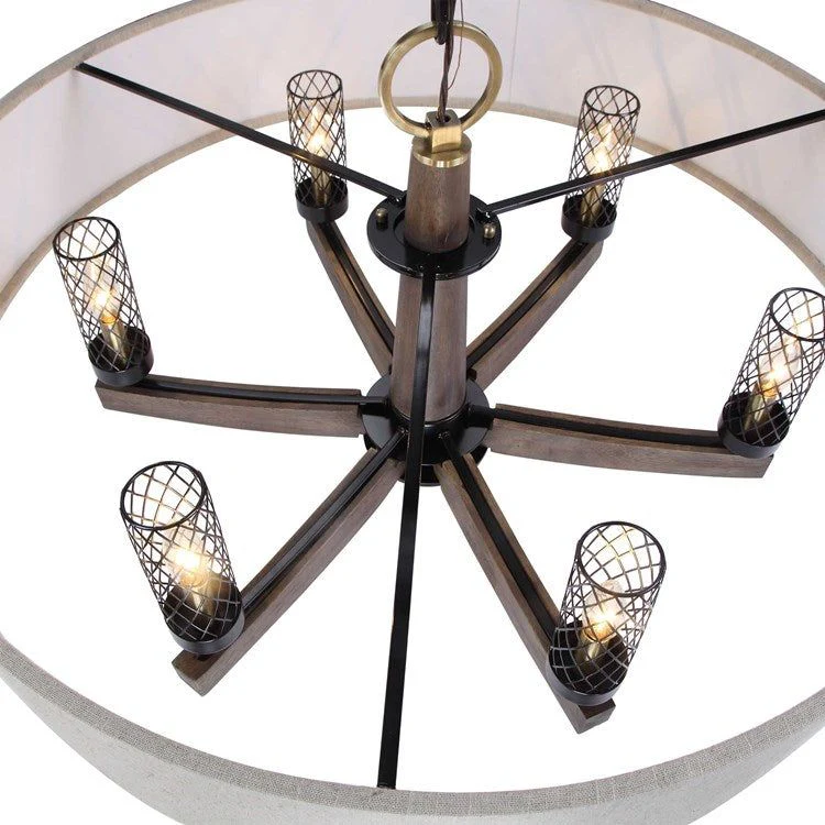 Uttermost Woodall Oatmeal Linen Shade with Curved Wood 6 Light Chandelier - Image 5