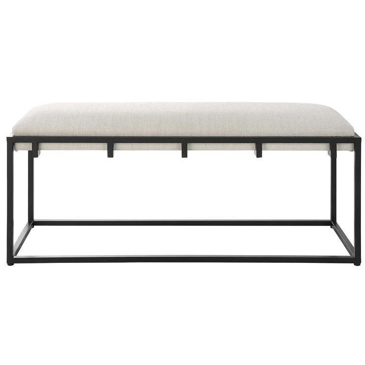 Uttermost Paradox Textured White Fabric Cushion Seat Matte Black Iron Bench - Image 3