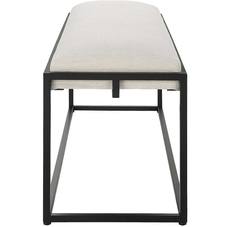 Uttermost Paradox Textured White Fabric Cushion Seat Matte Black Iron Bench - Image 5