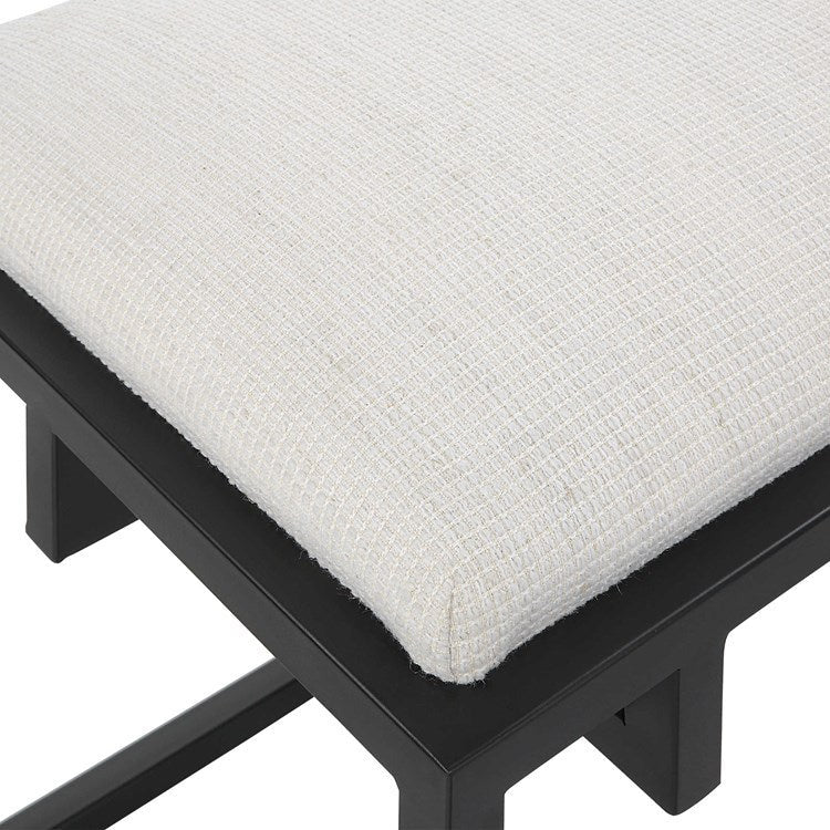 Uttermost Paradox Textured White Fabric Cushion Seat Matte Black Iron Bench - Image 6