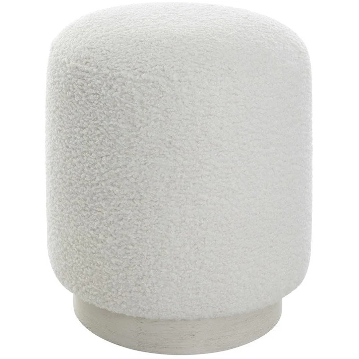Uttermost Avila White Faux Shearling Fabric Round Ottoman - Image 3