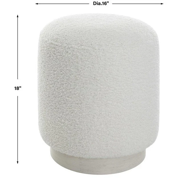 Uttermost Avila White Faux Shearling Fabric Round Ottoman - Image 4