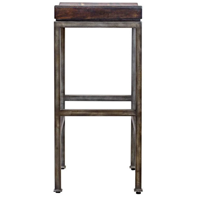 Uttermost Beck Dark Walnut Wood Bar Stool With Industrial Iron Base - Image 3