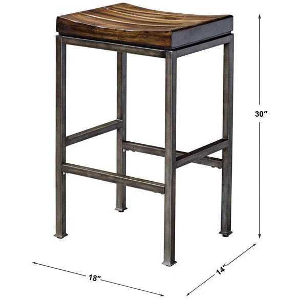 Uttermost Beck Dark Walnut Wood Bar Stool With Industrial Iron Base - Image 6