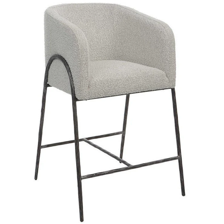 Uttermost Jacobsen Ivory & Gray Boucle Performance Fabric Counter Stool With Aged Black Finish Iron Base - Image 3