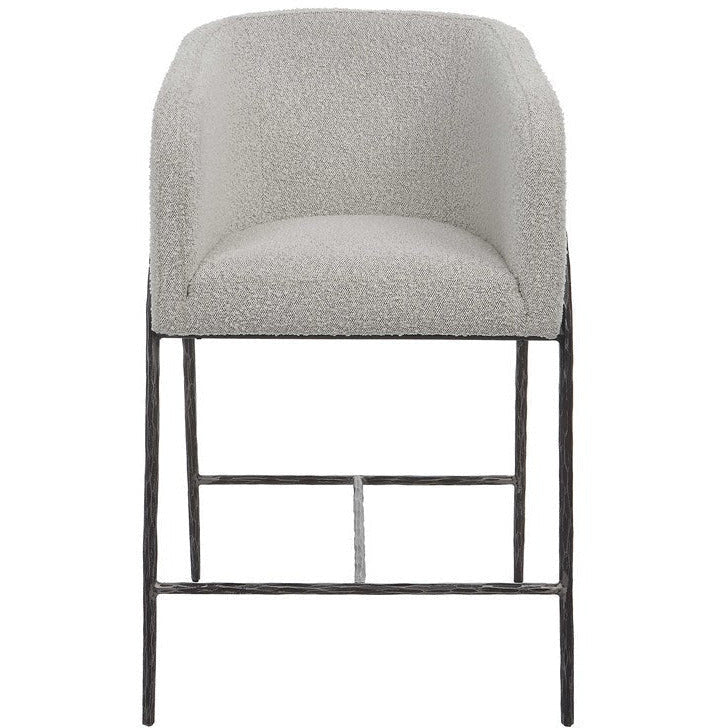 Uttermost Jacobsen Ivory & Gray Boucle Performance Fabric Counter Stool With Aged Black Finish Iron Base - Image 4