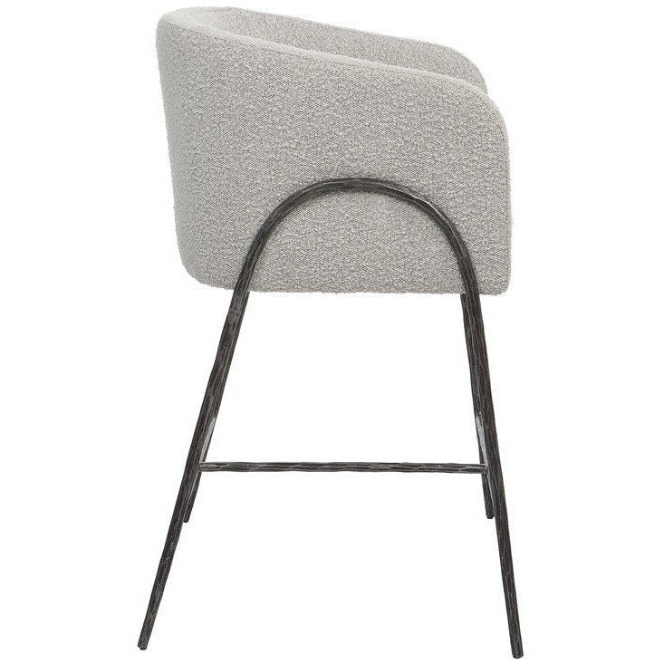 Uttermost Jacobsen Ivory & Gray Boucle Performance Fabric Counter Stool With Aged Black Finish Iron Base - Image 6