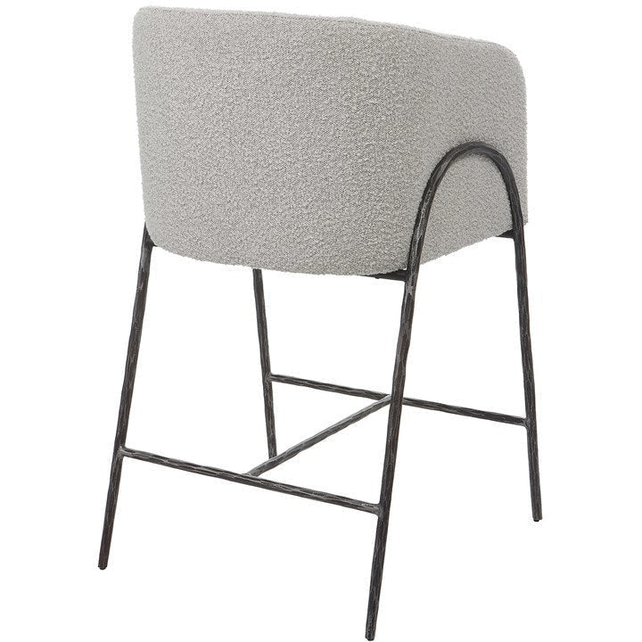 Uttermost Jacobsen Ivory & Gray Boucle Performance Fabric Counter Stool With Aged Black Finish Iron Base - Image 7