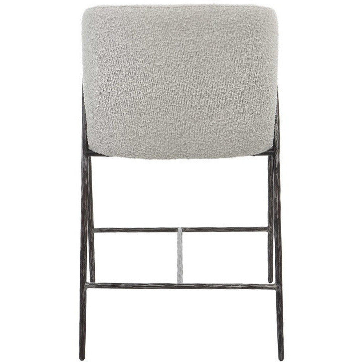 Uttermost Jacobsen Ivory & Gray Boucle Performance Fabric Counter Stool With Aged Black Finish Iron Base - Image 8