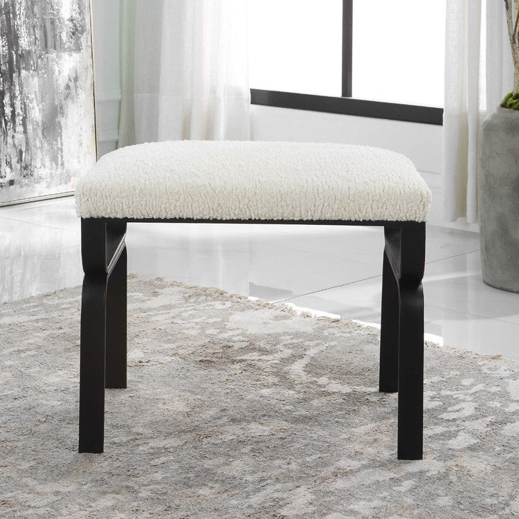 Uttermost Diverge White Faux Shearling Upholstered Seat Black Iron Bench - Image 3