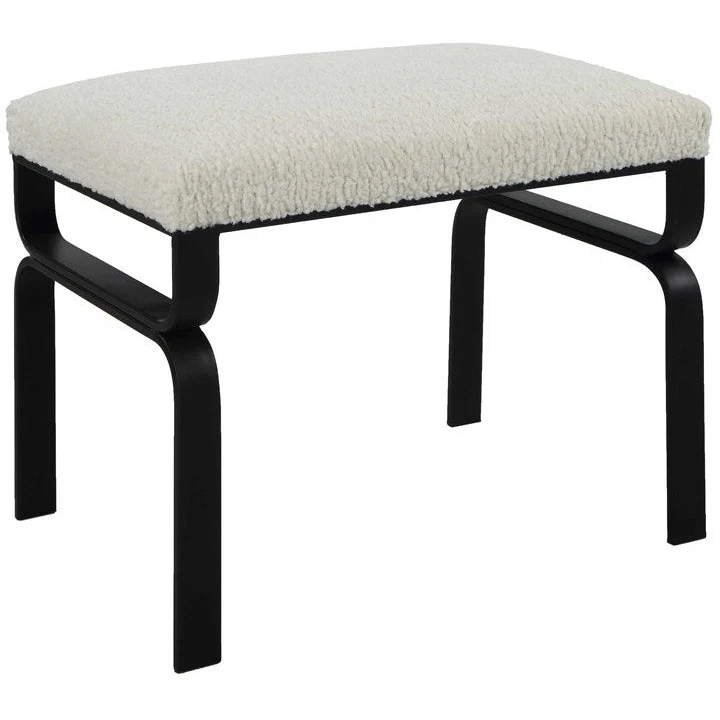 Uttermost Diverge White Faux Shearling Upholstered Seat Black Iron Bench - Image 4