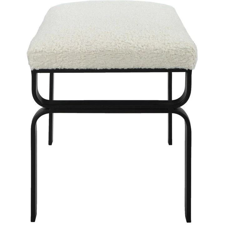 Uttermost Diverge White Faux Shearling Upholstered Seat Black Iron Bench - Image 5