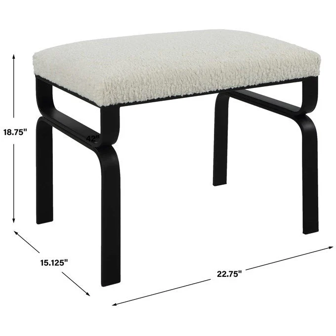 Uttermost Diverge White Faux Shearling Upholstered Seat Black Iron Bench - Image 7