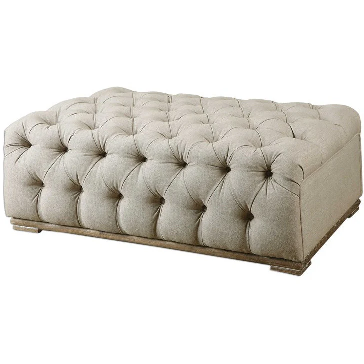 Uttermost Kaniel Plush Diamond Tufted Taupe Linen Ottoman - Image 3