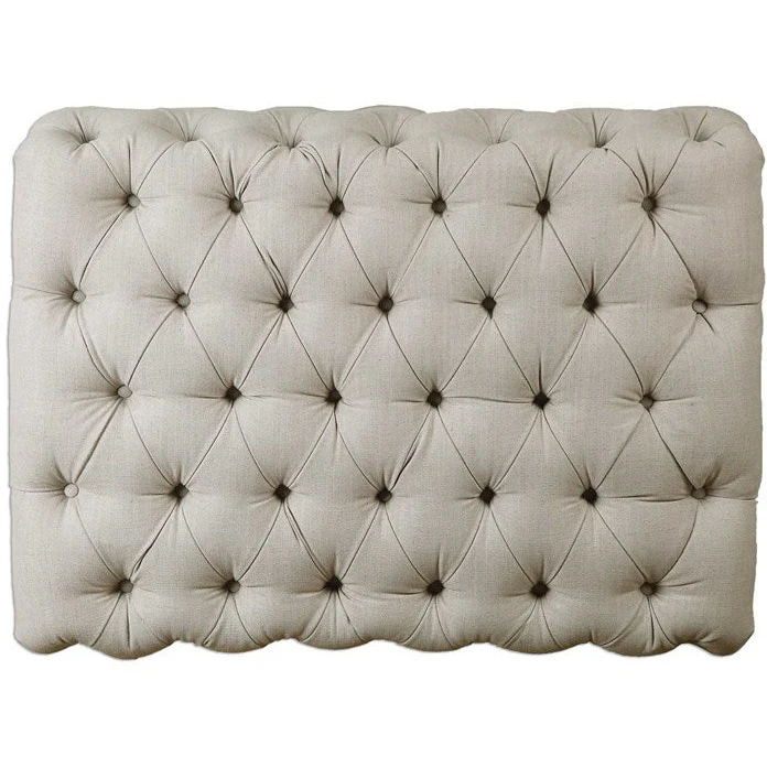 Uttermost Kaniel Plush Diamond Tufted Taupe Linen Ottoman - Image 4