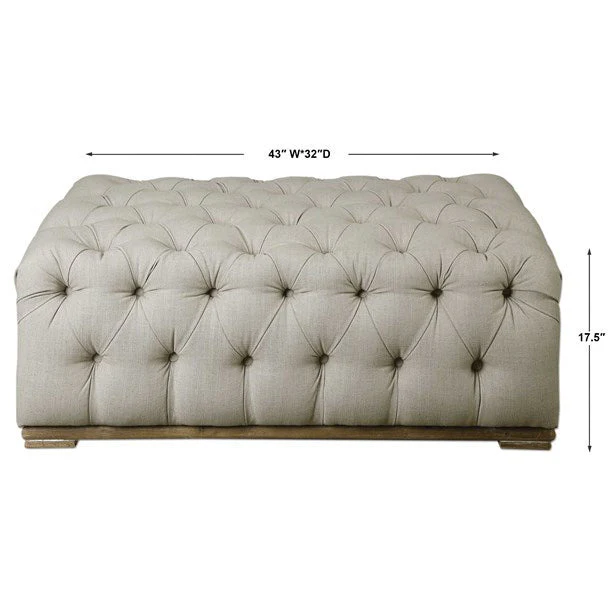 Uttermost Kaniel Plush Diamond Tufted Taupe Linen Ottoman - Image 6