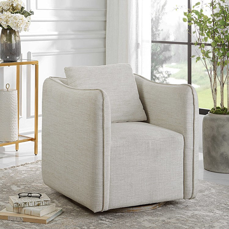 Uttermost Corben White Linen Swivel Armchair - Image 4