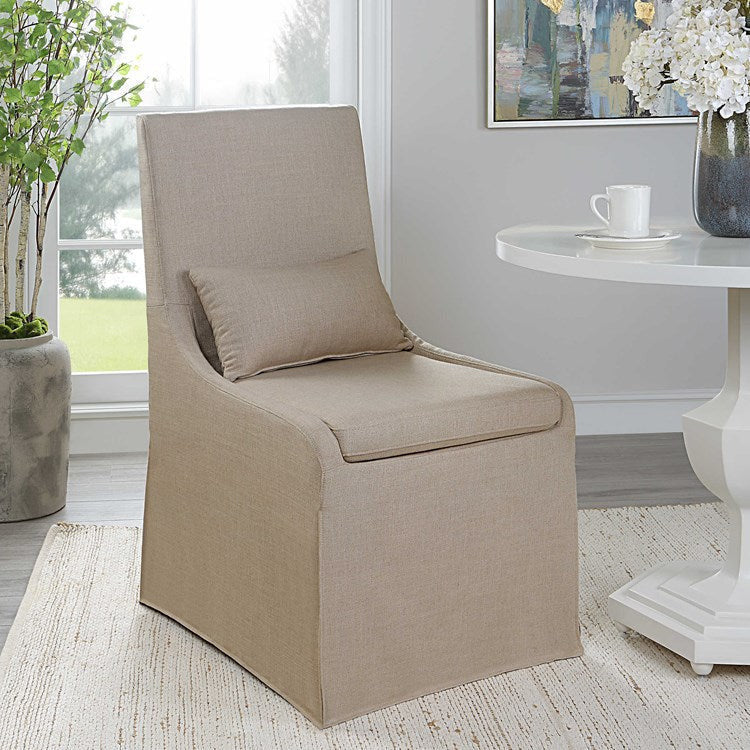 Uttermost Coley Tan Linen Performance Fabric Slipcovered Armless Chair With Pillow - Image 6