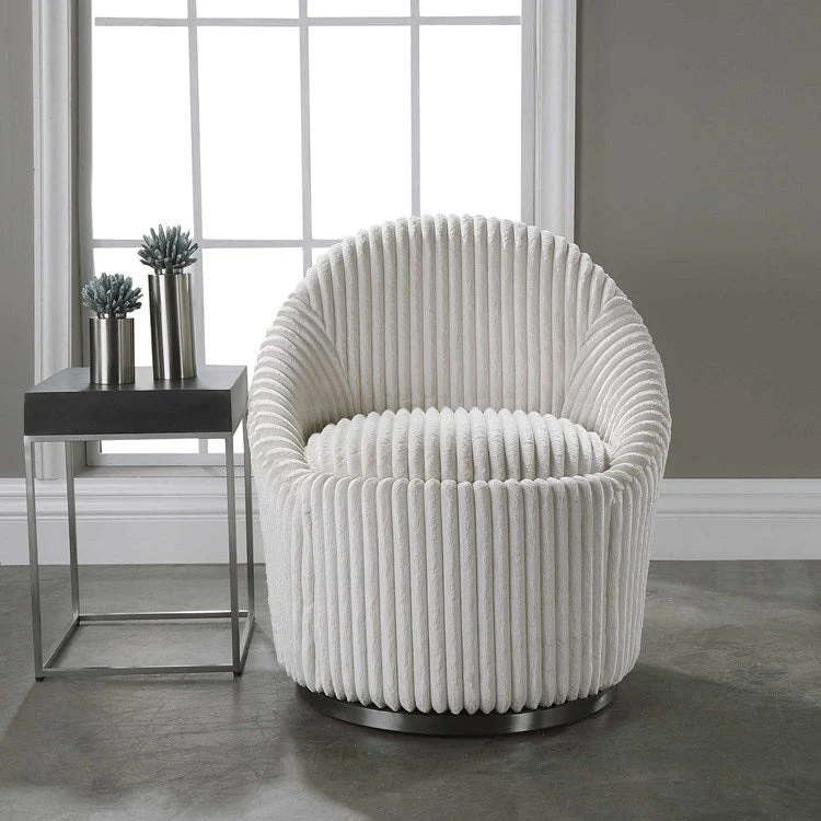 Uttermost Crue Luxurious Fluted Ivory Chenille Swivel Chair - Image 3