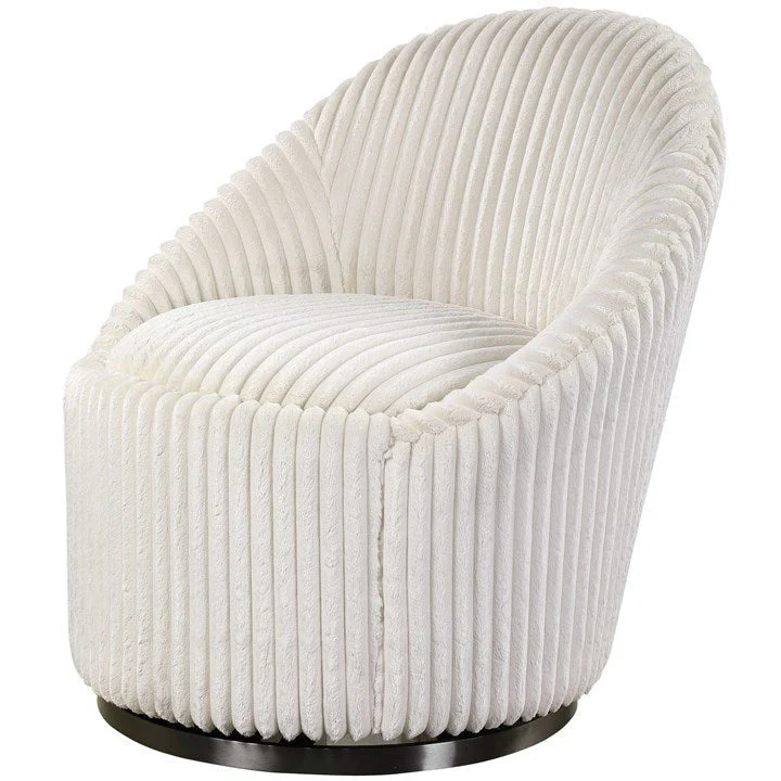 Uttermost Crue Luxurious Fluted Ivory Chenille Swivel Chair - Image 4