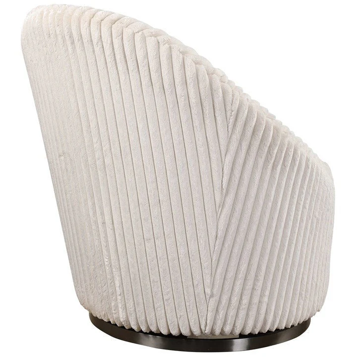 Uttermost Crue Luxurious Fluted Ivory Chenille Swivel Chair - Image 5
