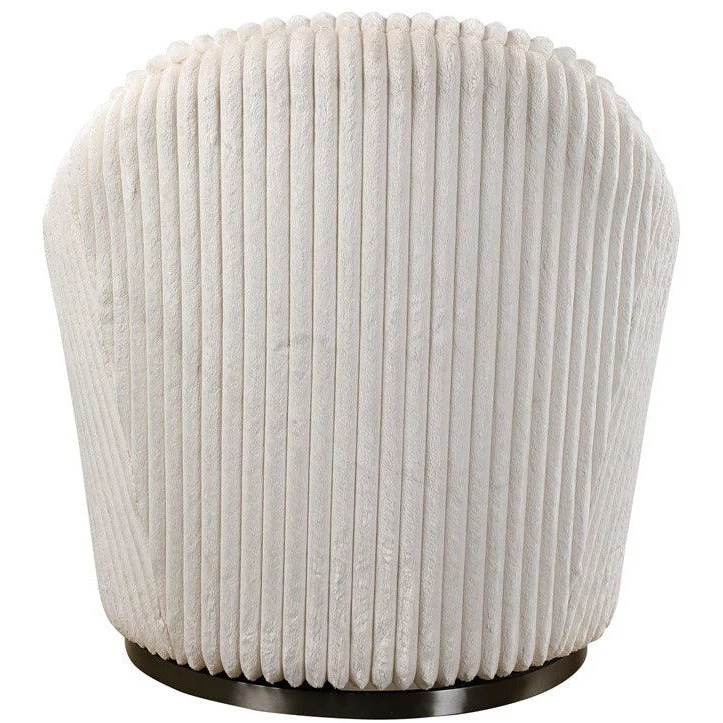 Uttermost Crue Luxurious Fluted Ivory Chenille Swivel Chair - Image 6