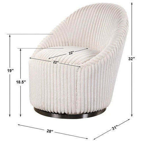 Uttermost Crue Luxurious Fluted Ivory Chenille Swivel Chair - Image 8