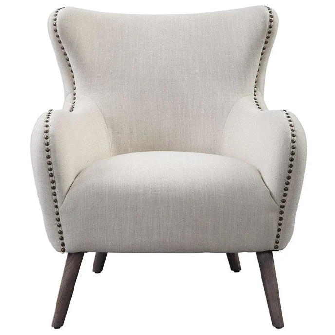 Uttermost Donya Cream Linen Accent Chair With Button Tufted Back - Image 3