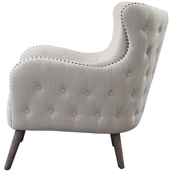 Uttermost Donya Cream Linen Accent Chair With Button Tufted Back - Image 4