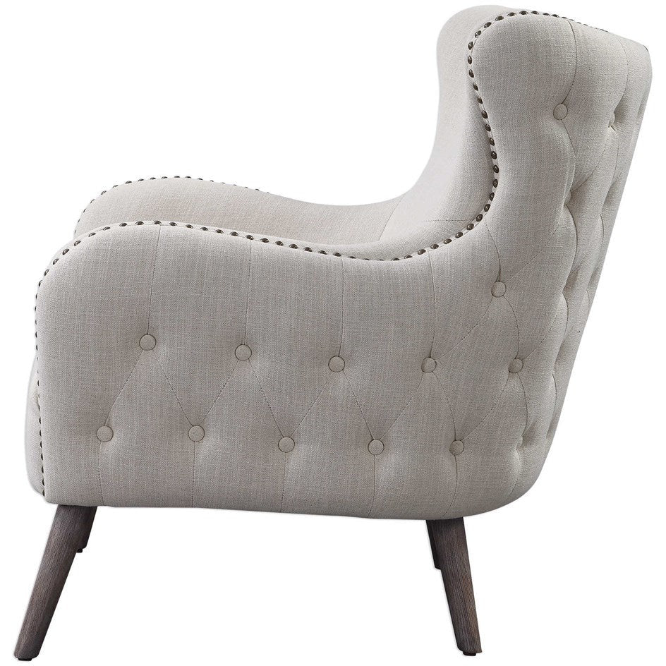 Uttermost Donya Cream Linen Accent Chair With Button Tufted Back - Image 5