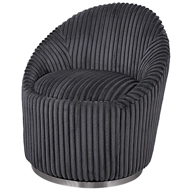 Uttermost Crue Luxurious Fluted Gunmetal Chenille Swivel Chair - Image 3