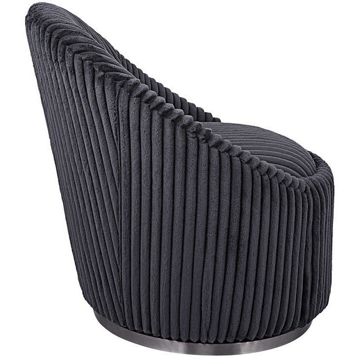 Uttermost Crue Luxurious Fluted Gunmetal Chenille Swivel Chair - Image 5