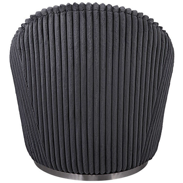 Uttermost Crue Luxurious Fluted Gunmetal Chenille Swivel Chair - Image 7