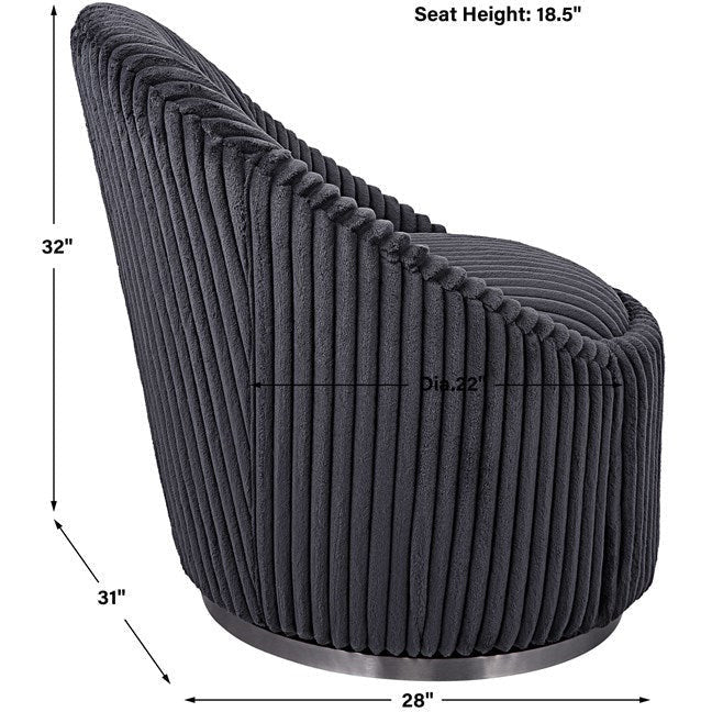 Uttermost Crue Luxurious Fluted Gunmetal Chenille Swivel Chair - Image 9