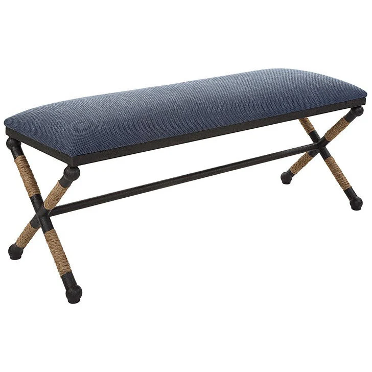 Uttermost Firth Navy Blue Fabric Cushion Seat Rustic Iron Bench - Image 5