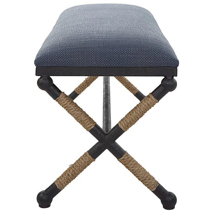 Uttermost Firth Navy Blue Fabric Cushion Seat Rustic Iron Bench - Image 6
